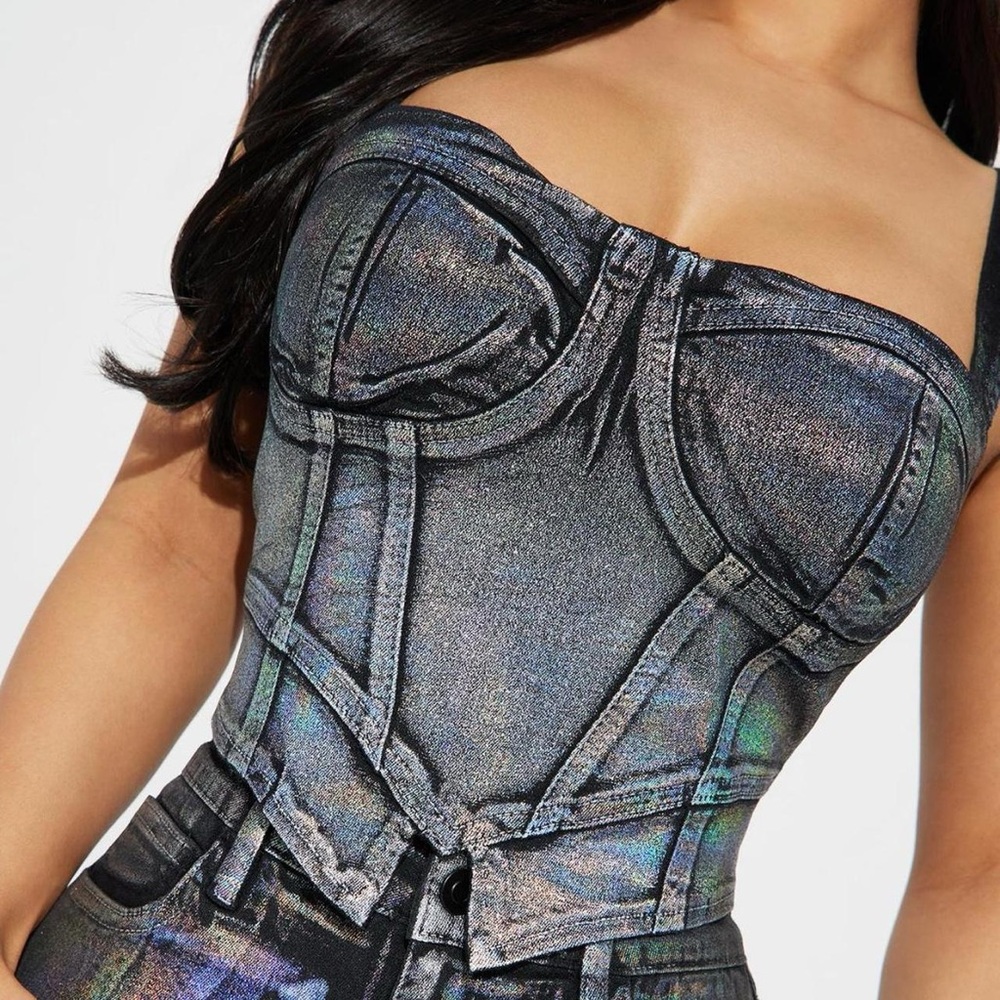 Black Metallic Fashion Nova Bustier Top - Picture 7 of 7